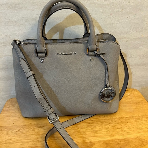 Michael Kors Gray Satchel with Sleek Design and Metallic Accents - Picture 16 of 16
